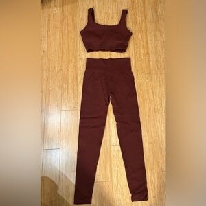 Brown Ribbed Two-Piece Workout Set